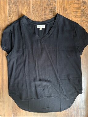 cloth & stone Black V-Neck Relaxed Cap Sleeve Tee